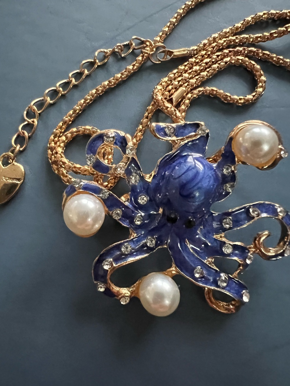 💙 Betsey Johnson Gold-Tone Blue Octopus Necklace with Pearl &  Crystal Accents 💙